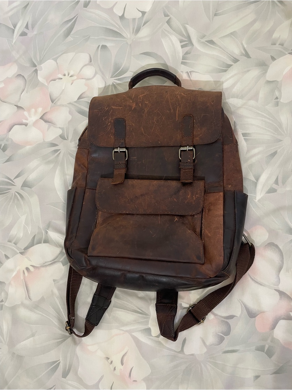 Vintage-Style Genuine Brown Leather Backpack